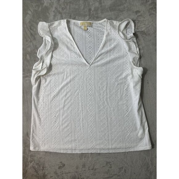 Women’s Michael Kors Blouse White V-Neck Size Xl - Picture 10 of 13
